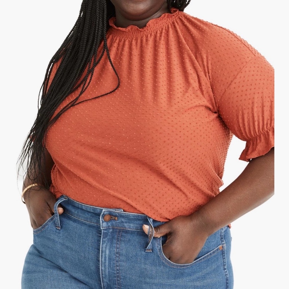 Madewell Russet Swiss Dot Ruffle Sleeve Blouse 2X 🍂